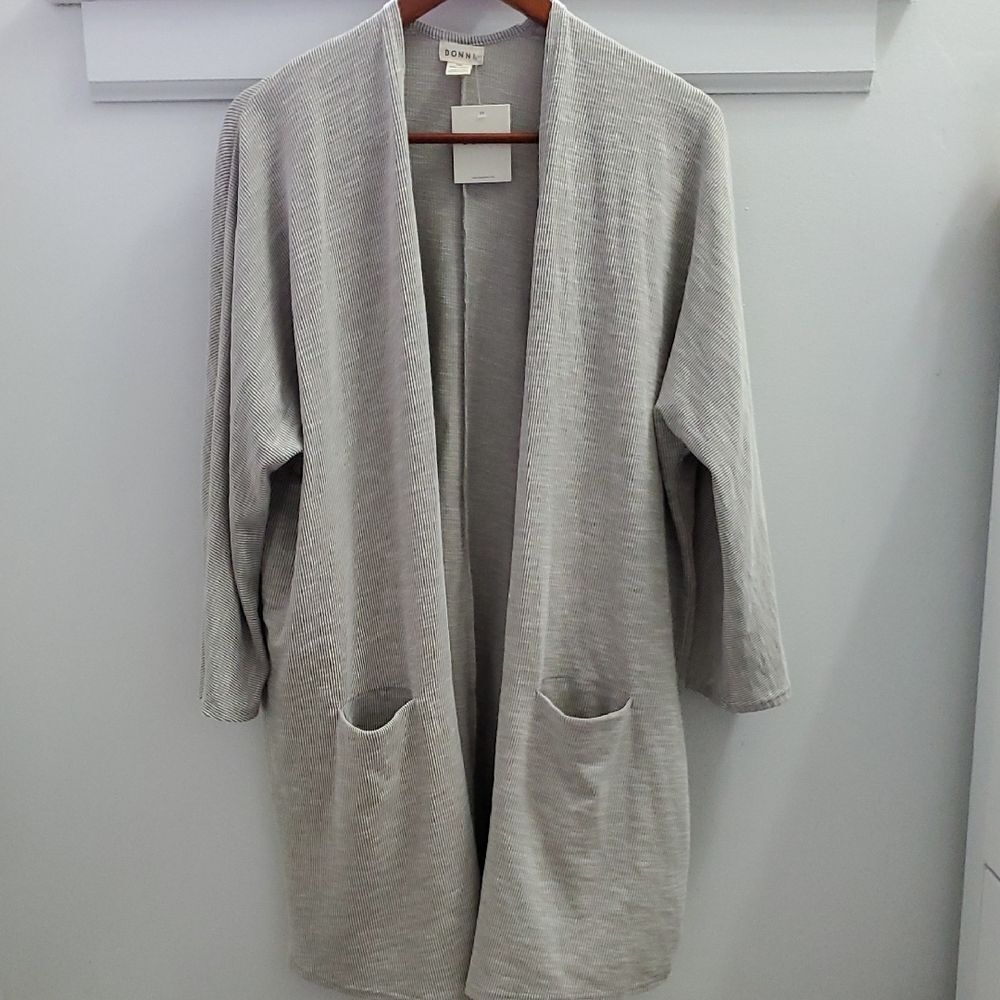 Donni OSFA Gray Ribbed Open Sandwash Cardigan NWT